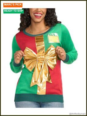 Embellished Ugly Christmas Sweater Pullover Long Sleeve Crew Neck